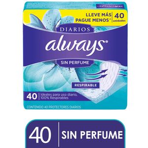Protectores Diarios ALWAYS Respirables Sin Perfume Paquete 40un