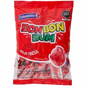 Chupetes BOM BOM BUM con Chicle sabor Fresa Bolsa 456g