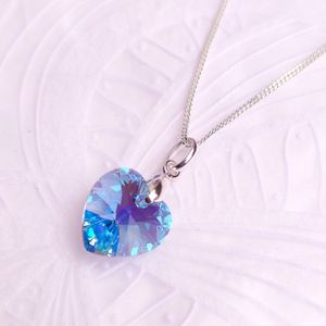 Collar de Plata con Dije Cristal Corazón Celeste