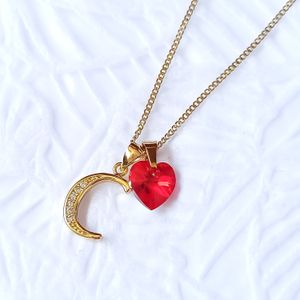 Collar Dorado Dije Letra Inicial C con Cristal Corazón Rojo