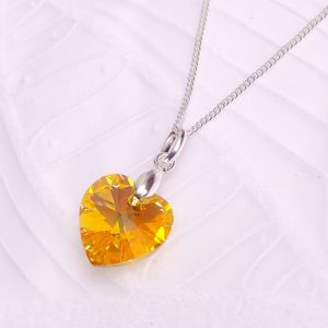 Collar de Plata con Dije Cristal Corazón Amarillo