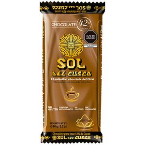 Chocolate para taza SOL DEL CUSCO 42% de cacao Tableta 90g