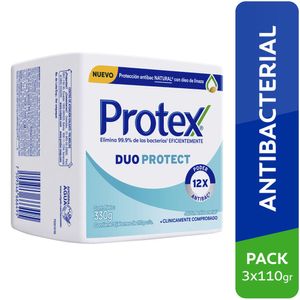 Jabón Antibacterial PROTEX Duo Protect Barra 110g Paquete 3un