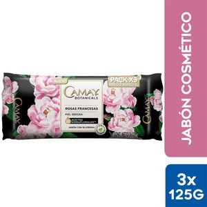 Jabón de Tocador CAMAY Botanicals Rosas Francesas Barra 125g Paquete 3un