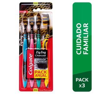 Cepillo de Dientes COLGATE Zig Zag Charcoal Paquete 4un