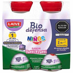 Alimento Lácteo LAIVE Bio Defensa Niños Tutti Frutti Paquete 4un Botella 100ml