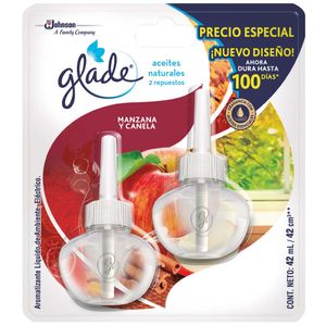 Ambientador eléctrico GLADE Manzana y canela repuesto Empaque 4Ml Paquete 2Un