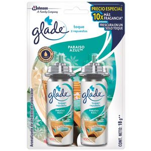 Ambientador en atomizador GLADE Toque paraíso azul repuesto Empaque 9Gr Paquete 2Un