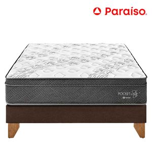 Cama Box Tarima  Europea PARAISO Pocket Star Chocolate 1.5 Plz + 1 Almohada + Protector