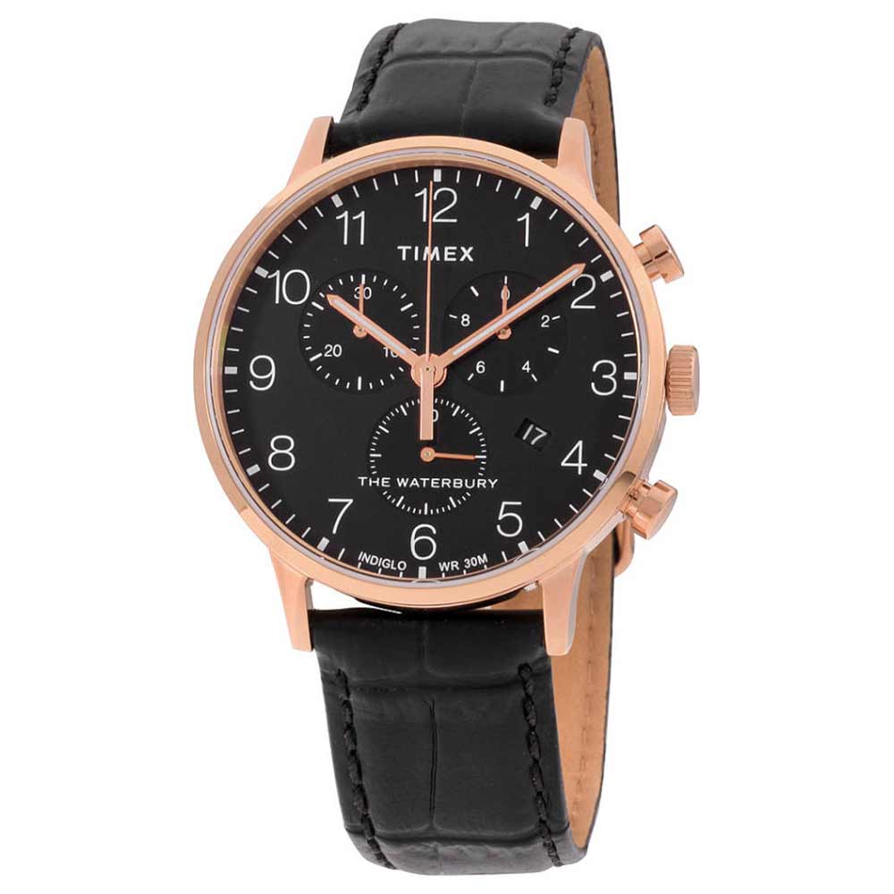 Timex Reloj Galería para hombre de 1.575 in - Esfera blanca Caja dorada  Correa de cuero negro, Negro 