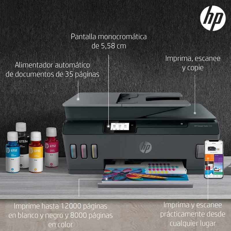 Impresora multifuncional HP Smart Tank 530 AiO Printer:LAR-es/en con  tanques de tinta