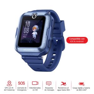 Smartwatch Huawei Kids 4 Pro, gps, resistente al agua, máx. 2 días, llamadas y video llamadas, localizador, 1.41", azul
