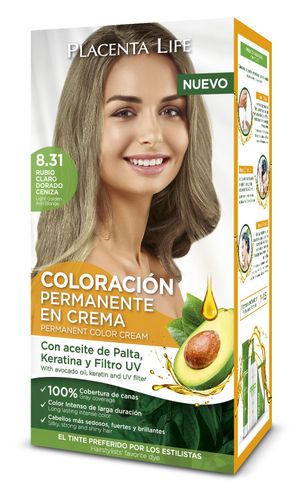 Placenta Life Coloración 8.31 Rubio Claro Dorado Ceniza Kit