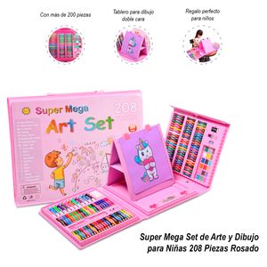 Super Mega Set de Arte y Dibujo para Niñas 208 Piezas Rosado