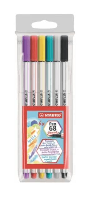 Marcador Stabilo Pen 68 Brush x 6 Colores