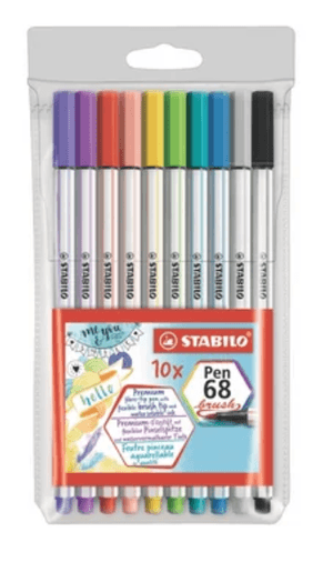 Marcador Stabilo Pen 68 Brush x 10 Colores