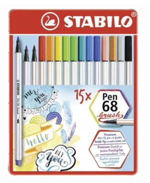 Marcador Stabilo Pen 68 Brush x 15 Colores Estuche Metálico