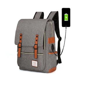 Mochila Antirrobo Impermeable Morral Vintage Usb - Gris
