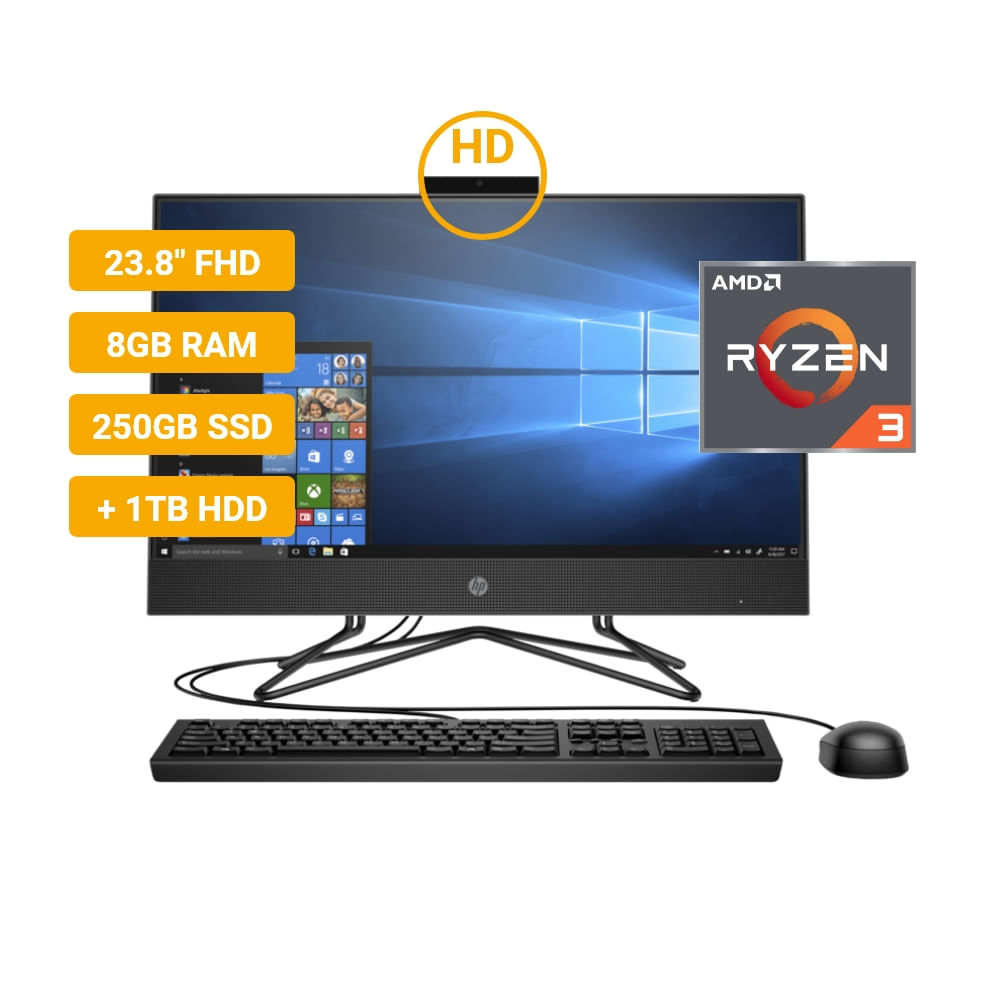 All In One HP 205 G4 24 AMD Ryzen 3 3250U 8GB RAM 250GB SSD + 1TB HDD