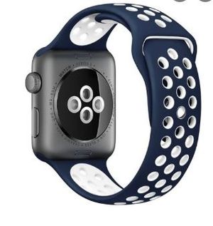Correa de Silicona Tipo Con Huequitos para Applewatch 42/44Mm Color Azul Puntos Blancos