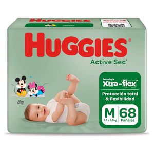 Pañales Huggies Hiperpack Active Sec Xtra Flex Talla M - Bolsa 68 UN