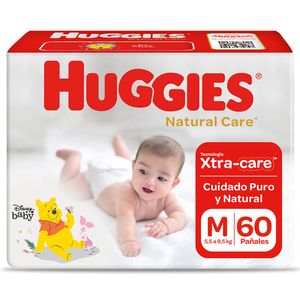 Pañales Huggies Hiperpack Natural Care Unisex Talla M - Bolsa 60 UN