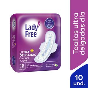 Toallas Higiénicas Lady Free Día Ultra-Delgadas con Alas - Bolsa 10 UN