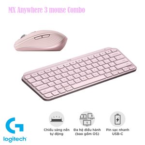 Kit Teclado MX Keys Mini iluminado +Mouse MX Anywhere 3 Rosado