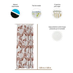 Cortina para Baño con Diseño 2 uds+Barra para Cortina de Baño