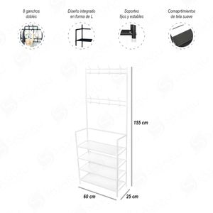Zapatera Organizadora 4 Niveles con Percheros Blanco
