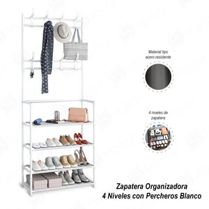 Zapatera Organizadora 4 Niveles con Percheros Blanco