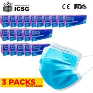 Mascarilla Quirurgica 3 Pliegues Desechable Family Doctor-3 Pack-20 Cajas