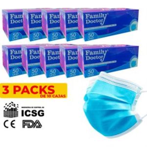 Mascarilla Quirurgica 3 Pliegues Desechable-3 Pack-10 Cajas