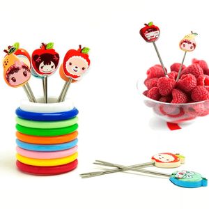 Juego de 8 Mini Tenedores para Frutas de Acero Inoxidable con Soporte Redondo