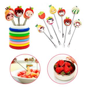 Juego de 8 Mini Tenedores Palillos para Frutas de Acero Inoxidable con Soporte