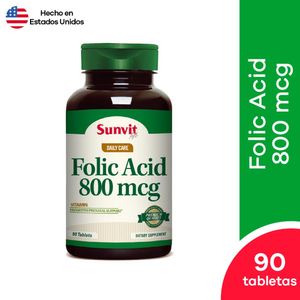 Folic Acid 800mcg Tabletas - Frasco 90 UN