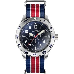 Reloj Nautica Cruise NCC01 NAPNCI805 Multifuncional Para Hombre Correa de Nylon Azul Rojo