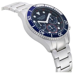 Reloj Nautica Westport NAPWPC006 Para Hombre Fecha Cronómetro Acero Inoxidable Plateado Azul