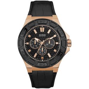 Reloj Guess Force W0674G6 Multifuncional Para Hombre Correa de Cuero Negro Oro Rosado