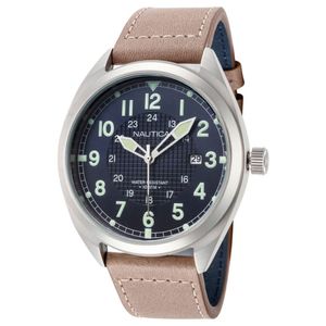 Reloj Nautica Battery Park NAPBTP002 Para Hombre Fecha Correa de Cuero Marrón Azul