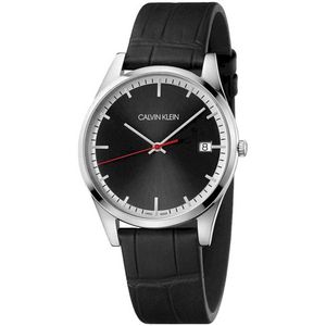 Reloj Calvin Klein Time K4N211C1 Suizo Cristal de Zafiro Correa de Cuero Negro Plateado