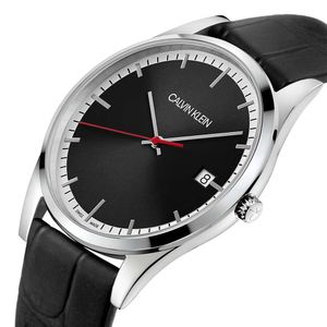 Reloj Calvin Klein Time K4N211C1 Suizo Cristal de Zafiro Correa de Cuero Negro Plateado