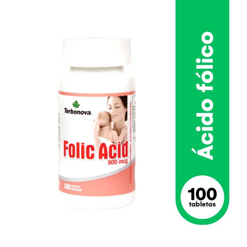 Ácido fólico, 800 mcg, 100 tabletas