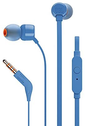 Audífonos in ear con micrófono JBL T110 cable plano, conector 3.5 mm, control de música y llamadas, azul