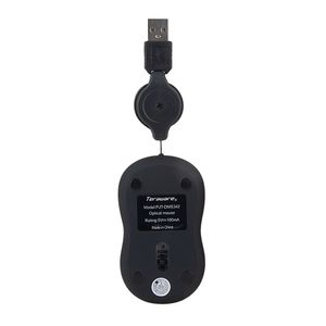 Mouse mini alámbrico Teraware, cable retráctil, 800 dpi, 3 botones, negro
