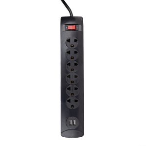 Supresor de picos con switch Teraware, 6 tomas, 2 puertos usb, 1500W