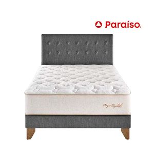 Dormitorio Europeo PARAISO Royal Elizabeth Gris Queen +2 Almohadas Viscoelásticas + Protector