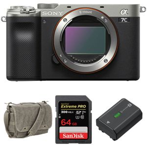 Cámara sin espejo Sony a7C con kit de accesorios (plata)