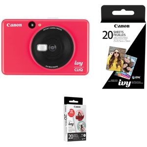 Impresora de cámara instantánea Canon IVY CLIQ con kit de 20 hojas de papel (Ladybug Red)