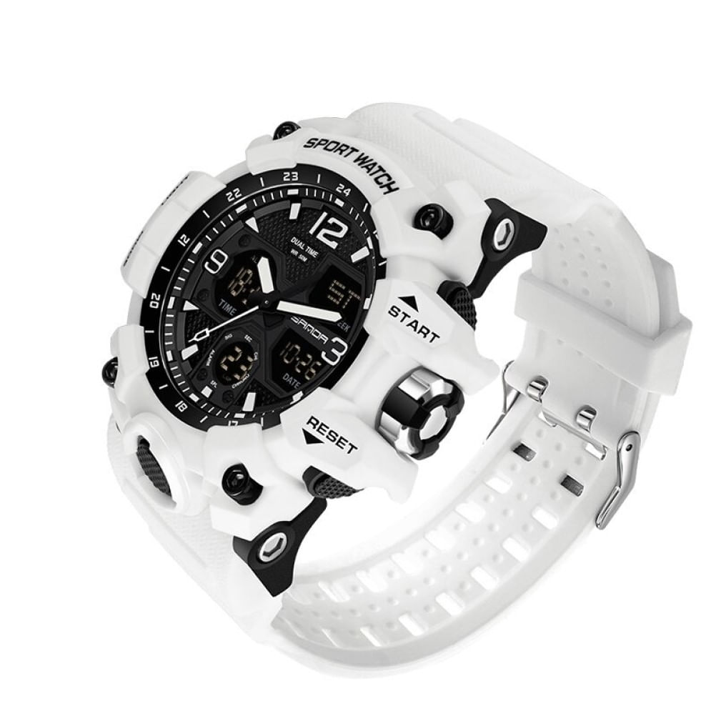 Reloj Hombre Deportivo SANDA 6030 Blanco Digital Analogo Real Plaza